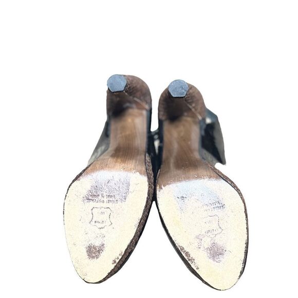 Stuart Weitzman Size 9 Black Patent Leather and Straw Platform Slingback Heels - Picture 6 of 6